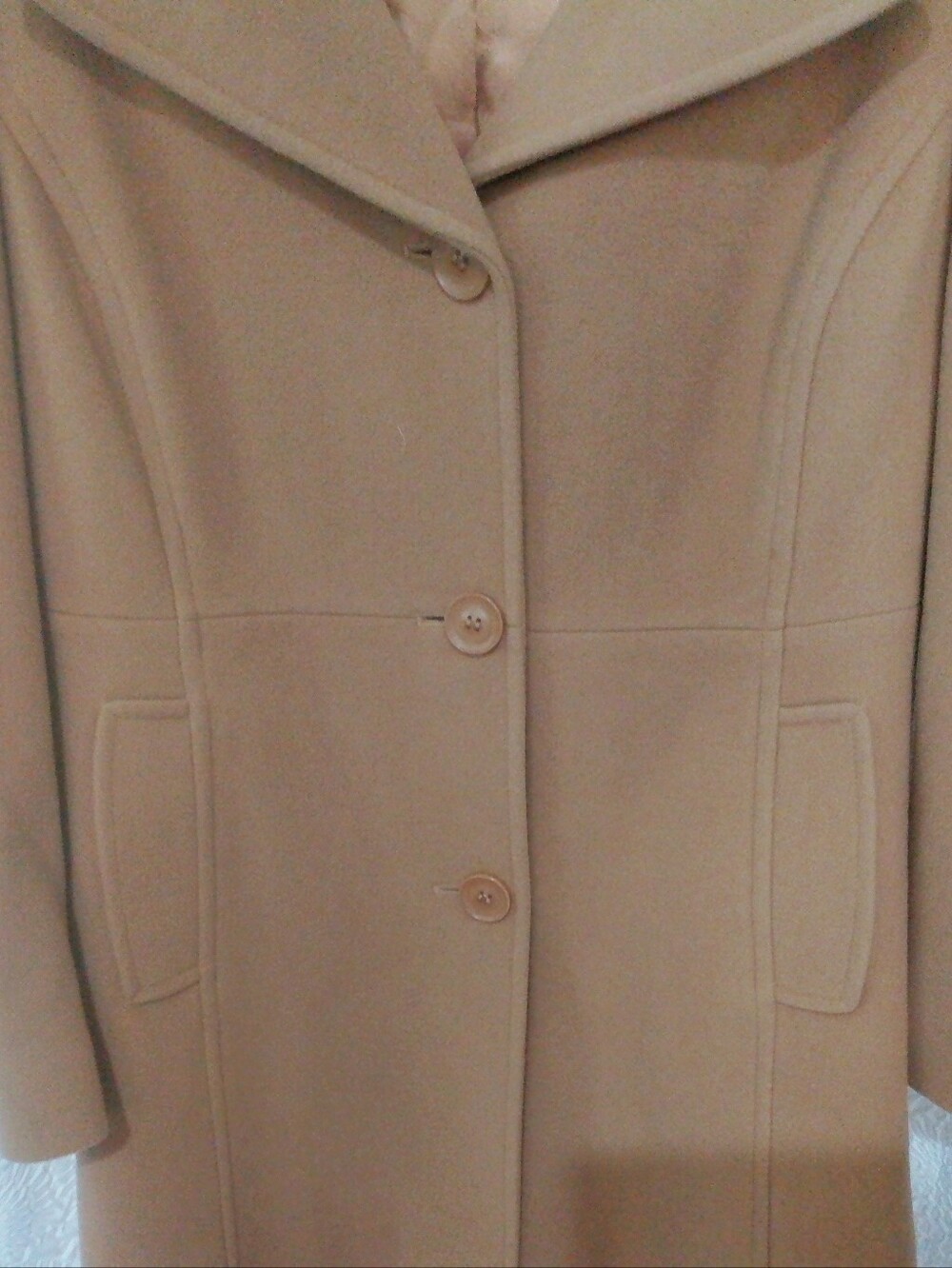 Preston & York Camel Mid-Length Wool Blend Overcoat Jacket Size 12 - Picture 3 of 8